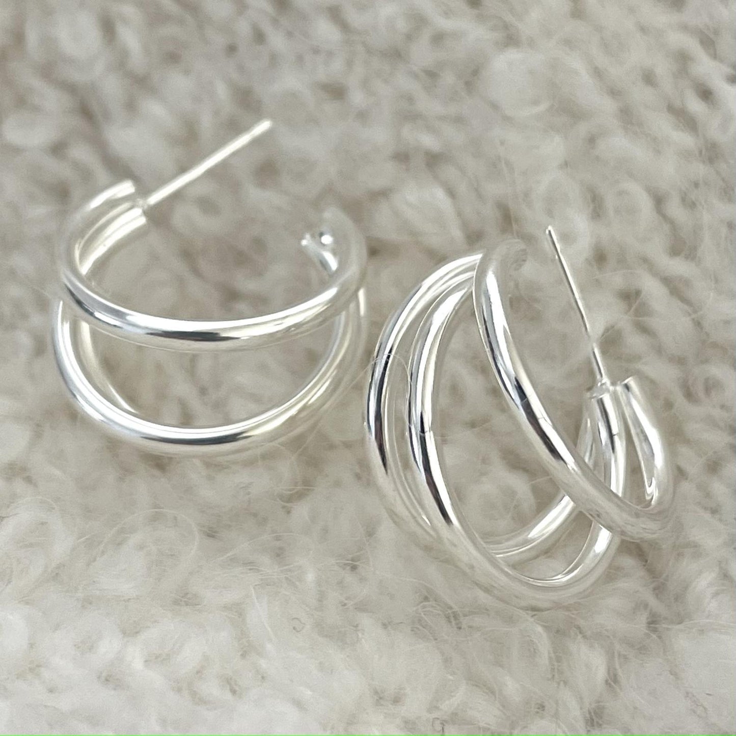 Elegant 925 Sterling Silver Geometric Multi-Layer Round Hoop Earrings with Pearl Inlay and Gold Plated Finish