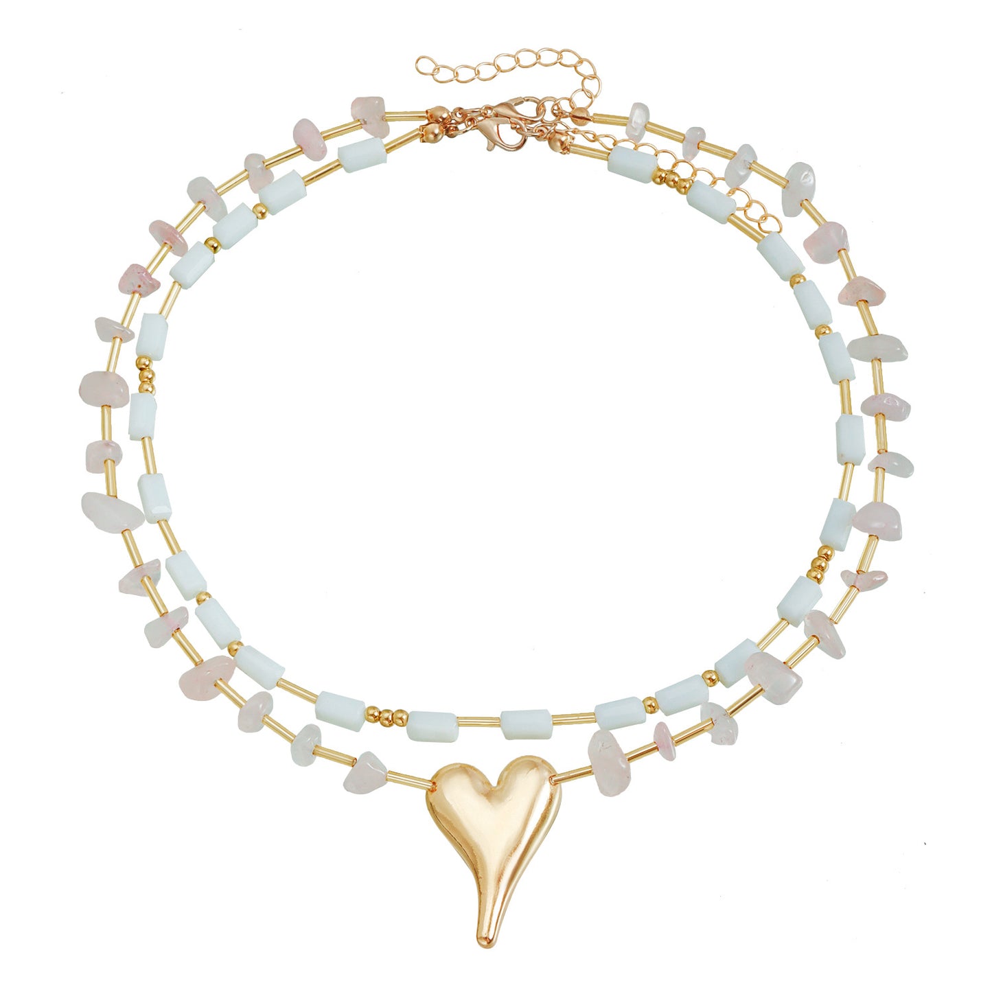 Fashionable Geometric U-Shaped Alloy Necklace for Women with Plated Finish and Heart Pendant