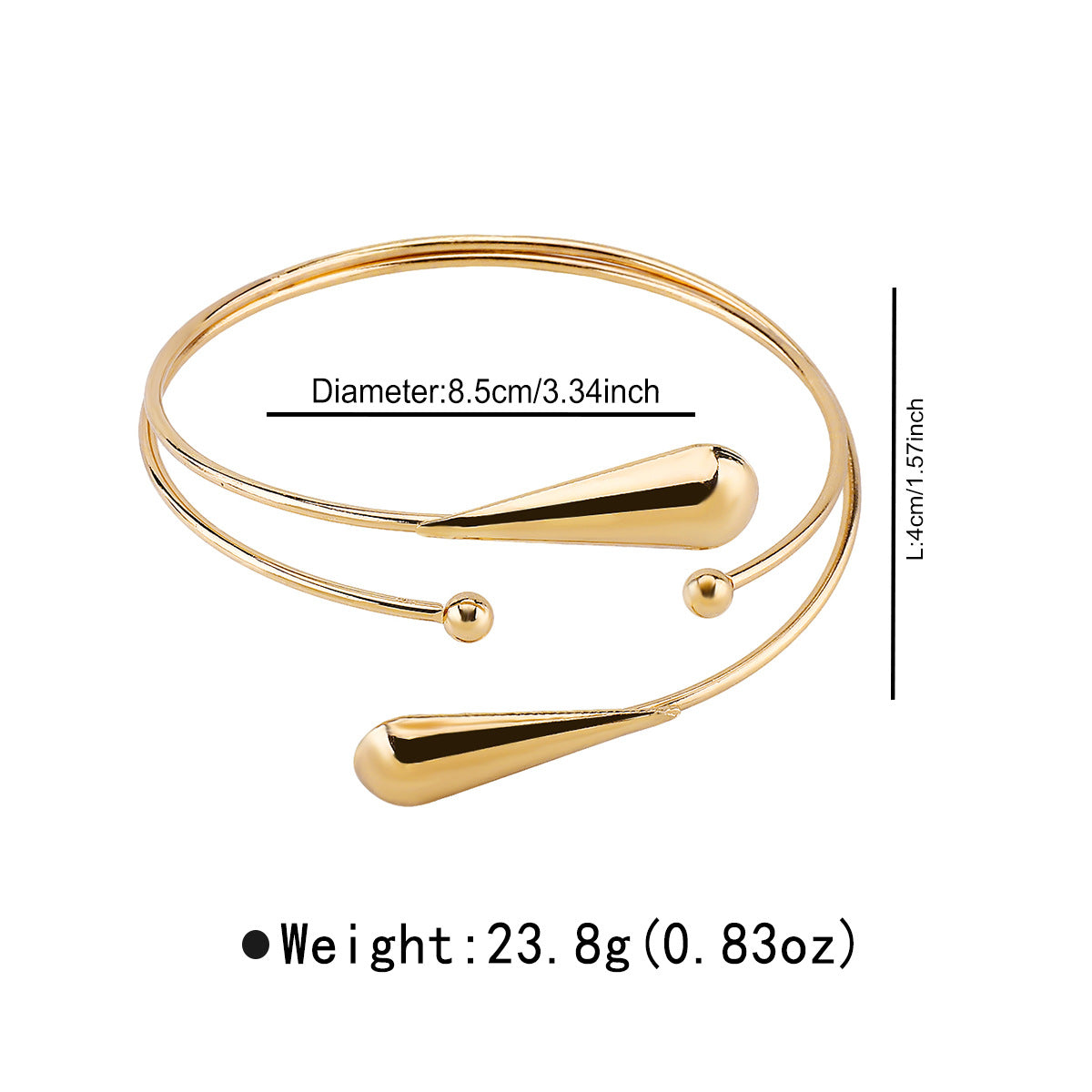 Bracciale Rigido Aperto Geometrico Minimalista con Accenti a Goccia in Ferro Elettroplaccato