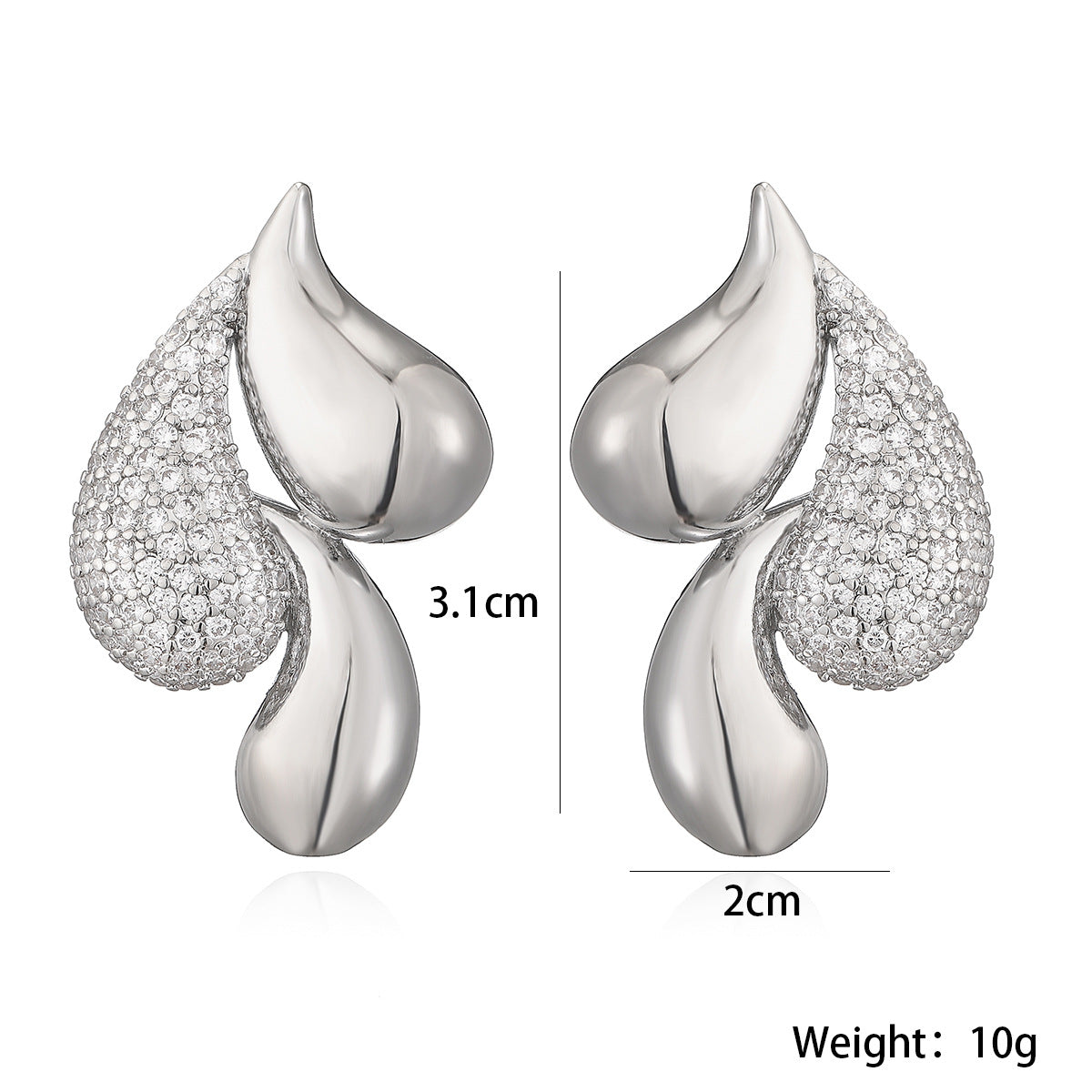 Irregular Geometric Zircon Stud Earrings for Women in Copper with Real Gold Plating and Micro-Pavé Setting