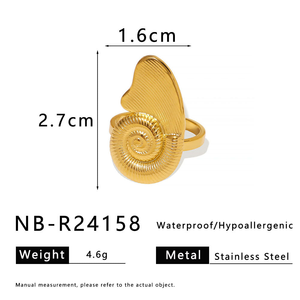 Anello Aperto Unico a Forma di Ala a Concha Marina in Acciaio Inossidabile con Finitura Galvanica Impermeabile Gioielli Minimalisti Unisex