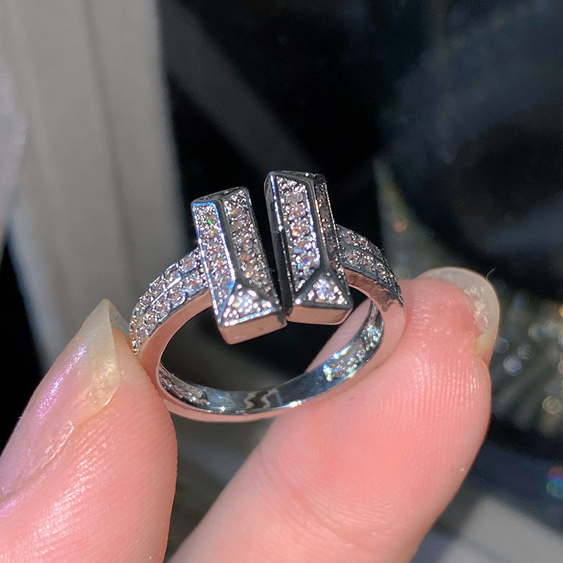 Sweet Elegant Heart Butterfly Brass Ring with Cubic Zirconia Handmade Adjustable