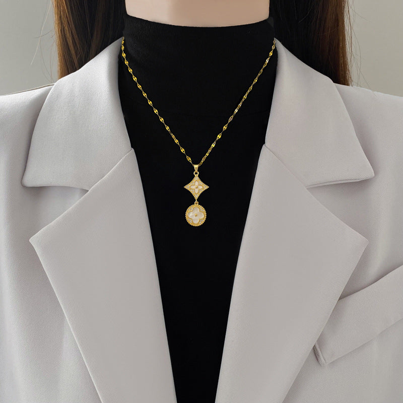 Geometric Starburst Earrings and Necklace Set in Titanium Steel with Plating Luxury Sweet Style