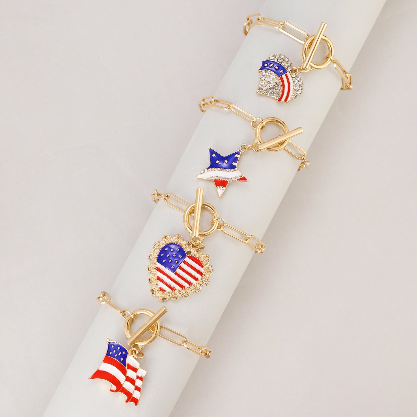 Bracciale Unisex in Lega Placcata a Cuore con Stella Bandiera Americana Gioielli Casual