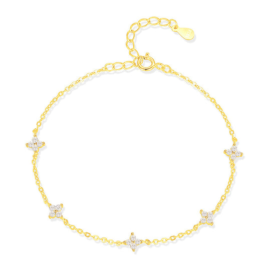 Minimalist Floral S925 Sterling Silver Plated Hand Chain with Rhinestone Accents for Women