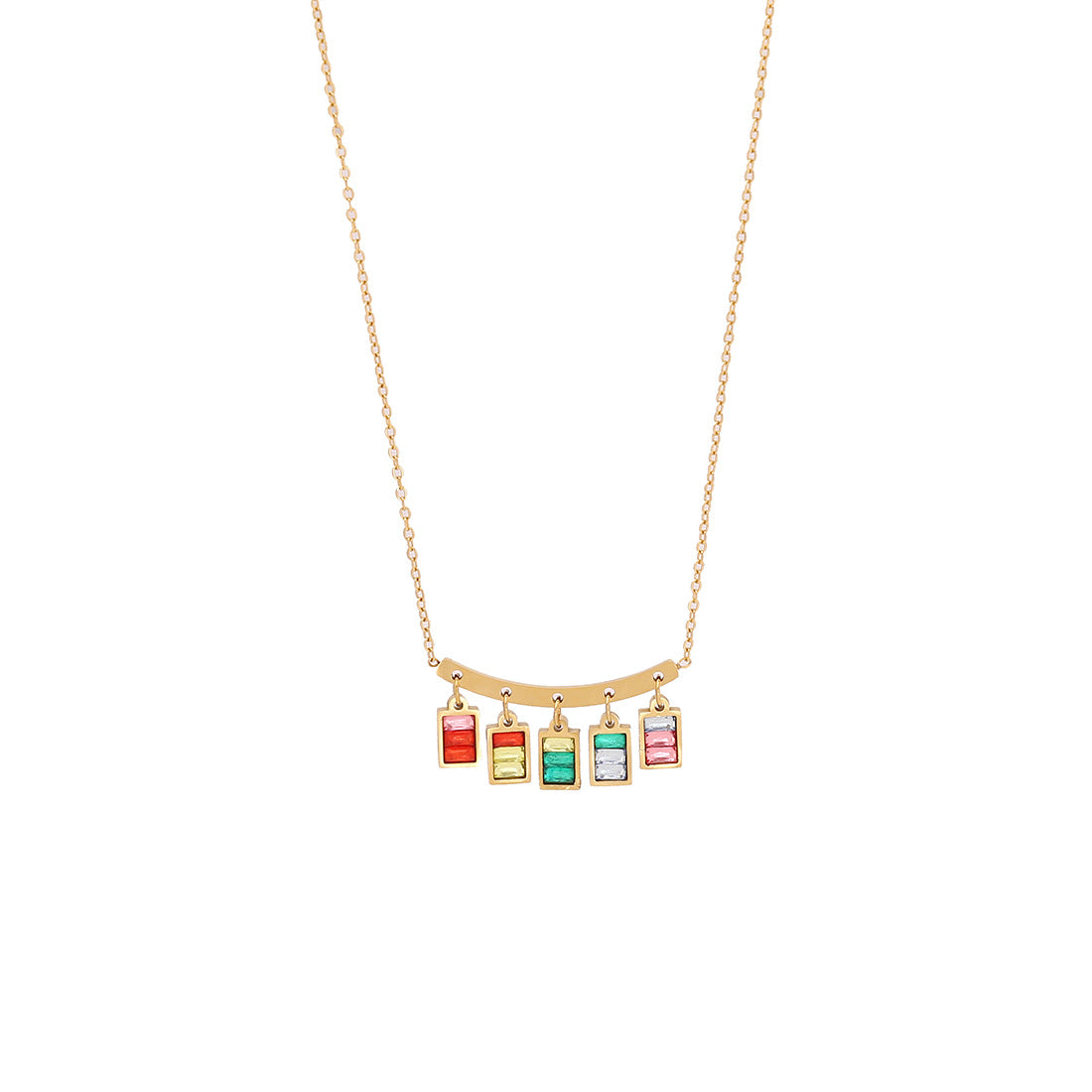 Geometric Square Glass Pendant Necklace in Stainless Steel with Plated Finish for Women
