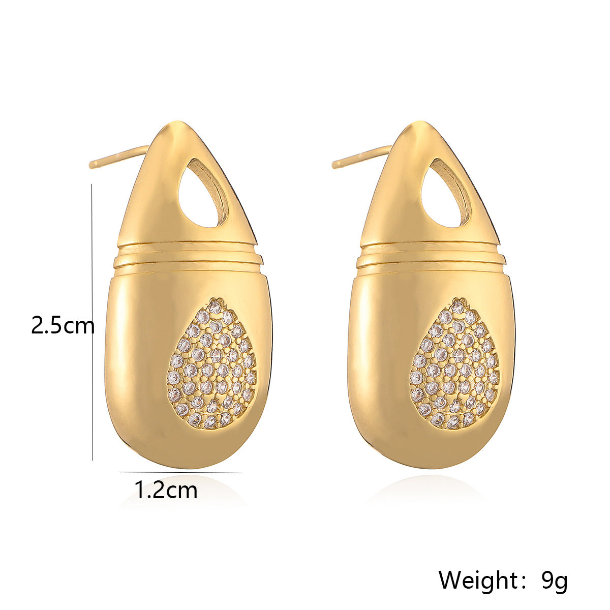 Orecchini pendenti da donna stile vintage geometrici in ottone con placcatura in oro 18K e intarsio in pietra di zircone