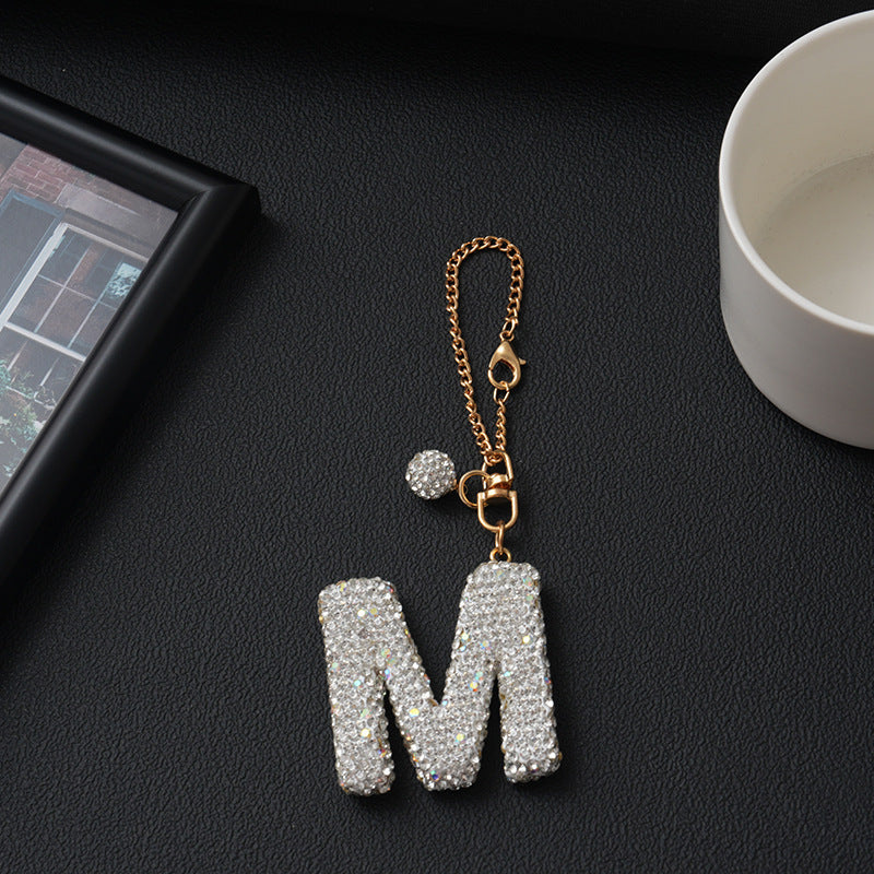 Luxury Rhinestone Letter Pendant Resin Charm for Car Cup Chain