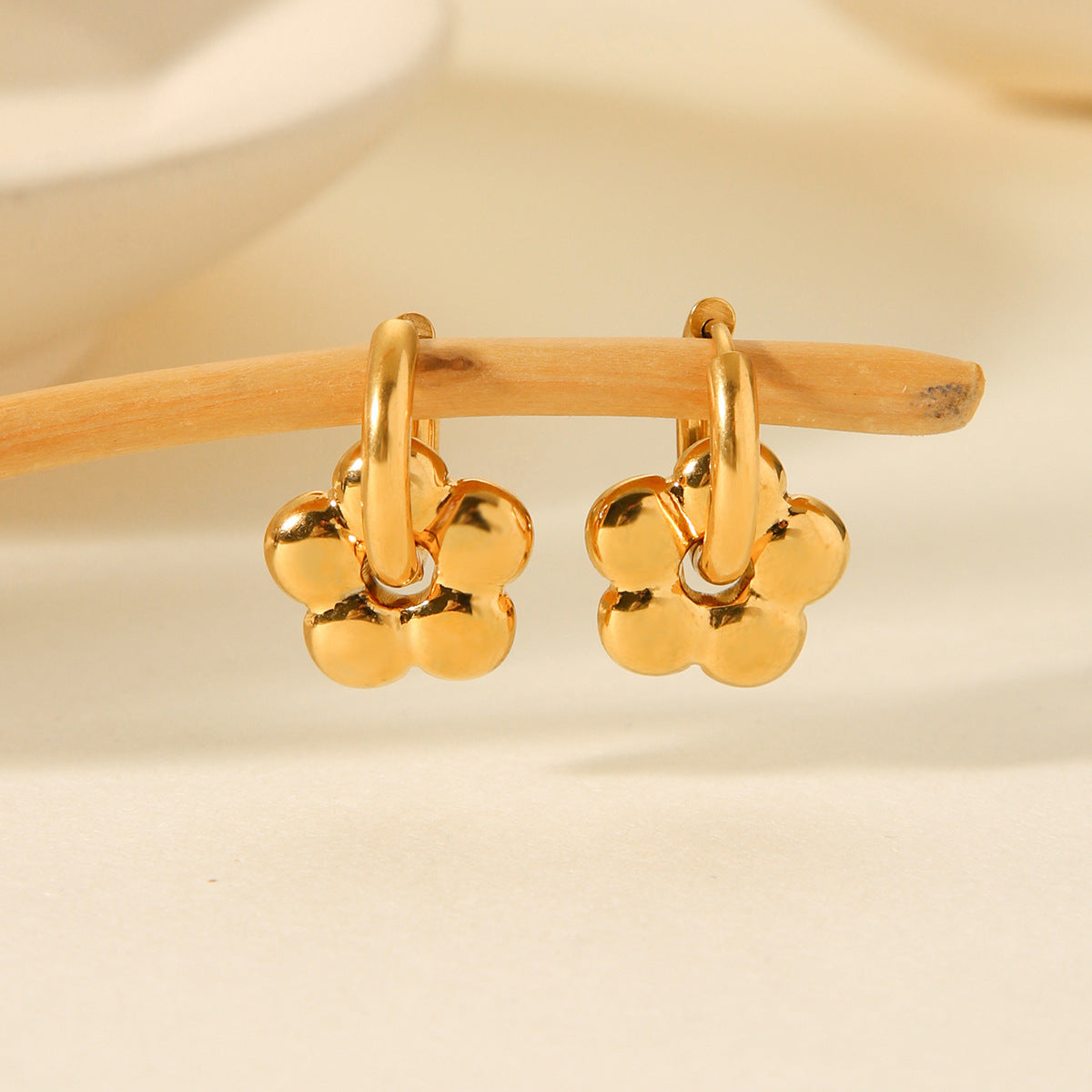 Minimalist Floral Stainless Steel Earrings with 18K Gold Plating for Women