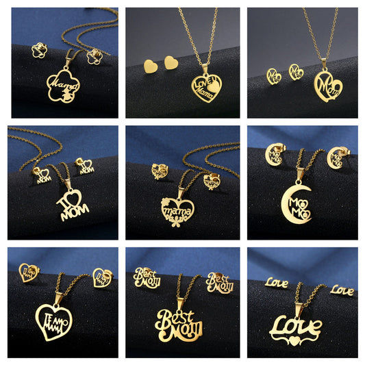 Minimalist Heart-Shaped Titanium Steel Pendant Necklace and Earrings Set with Plated Finish for Women