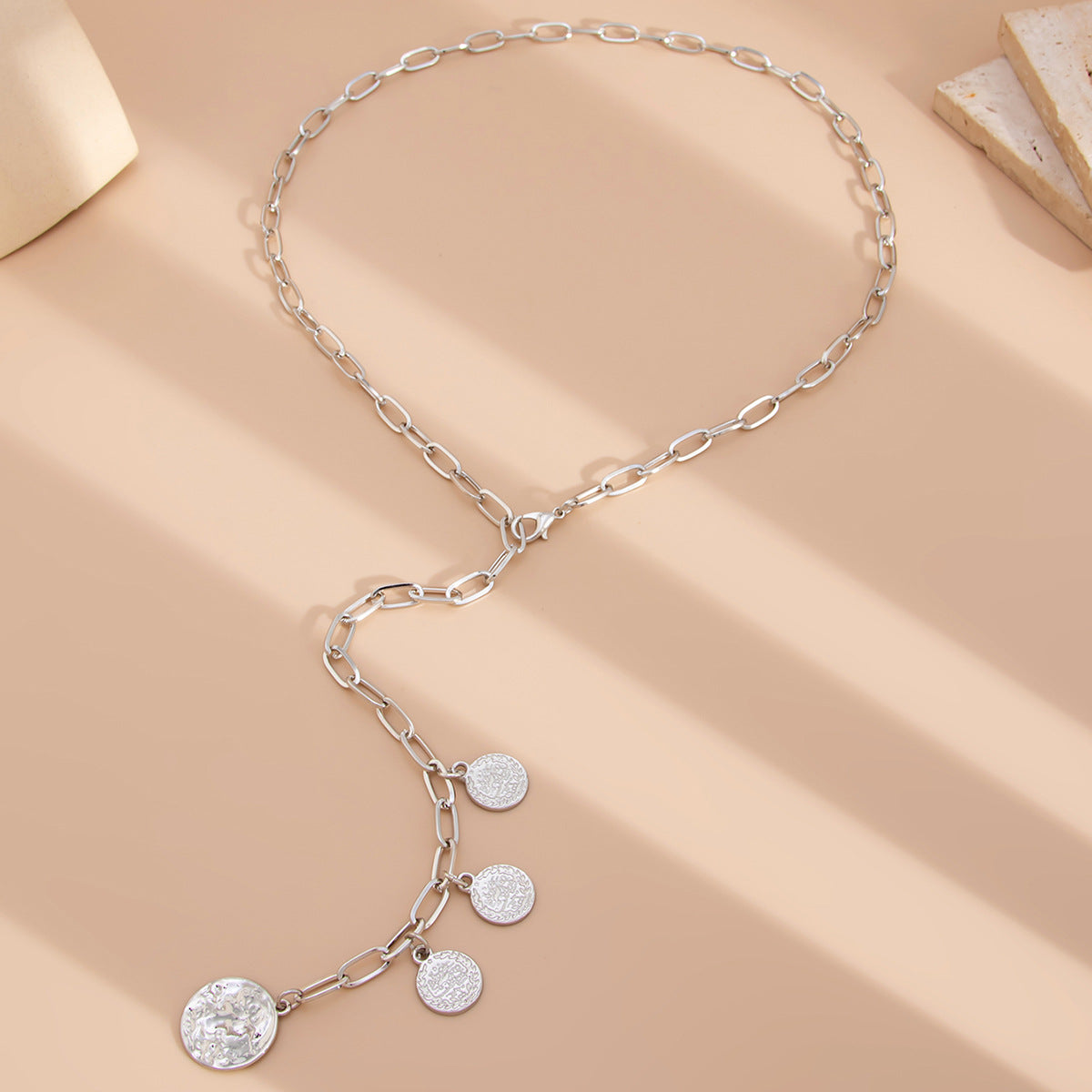 Geometric Alloy Plated Pendant with Tassel Curb Chain Necklace for Women