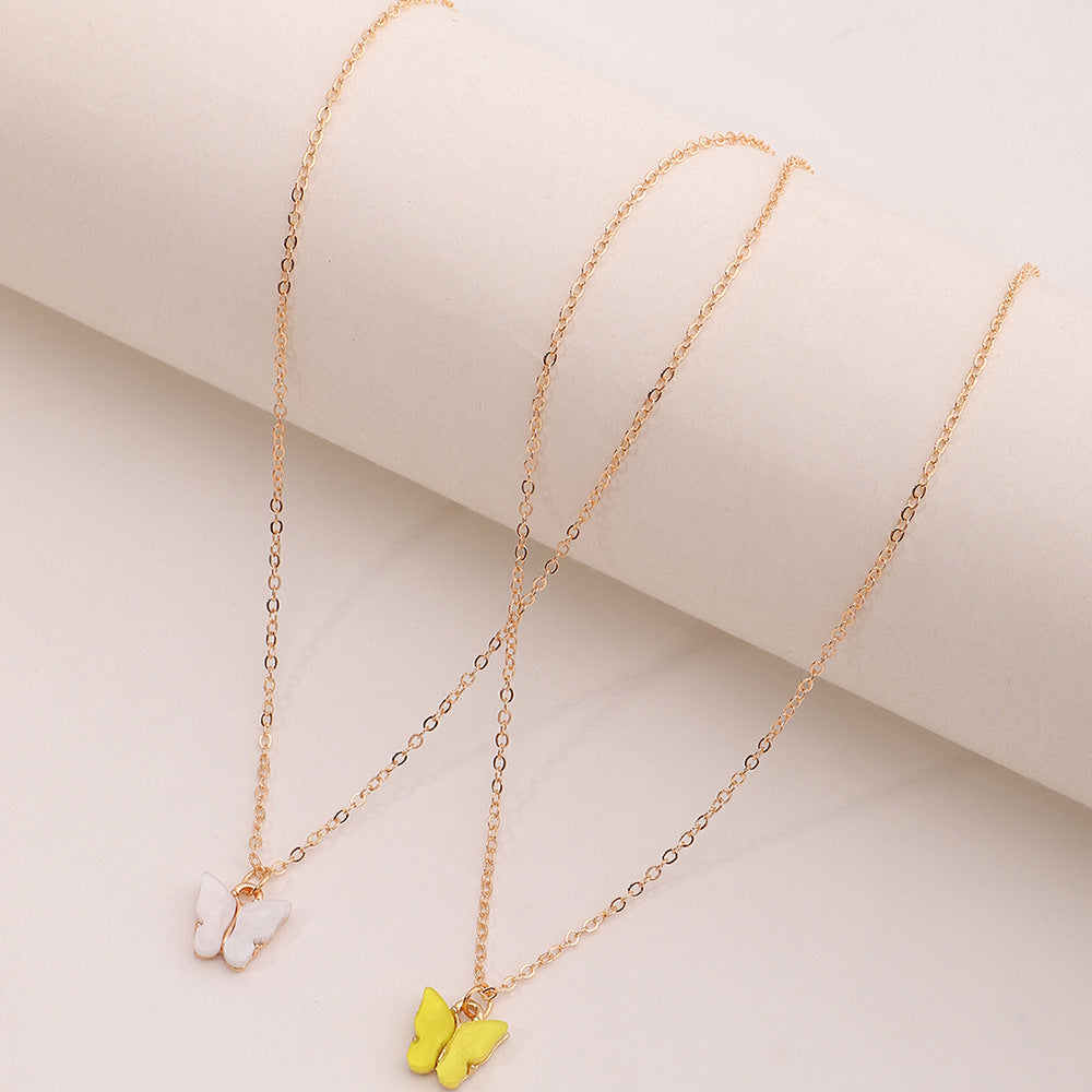 Conjunto de collar con colgante de mariposa minimalista para niñas, cadena de caja de aleación con detalles micro-pavé, joyería ajustable para clavícula