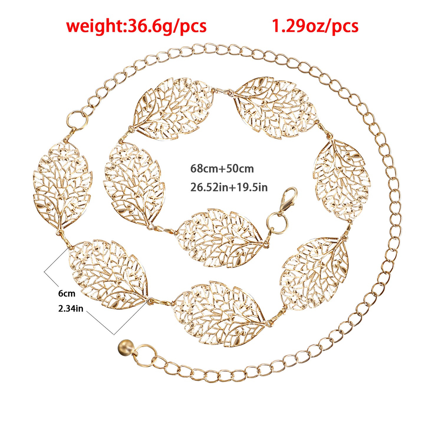 Punk Leaf Cutout Baking Varnish Metal Waist Chain for Women