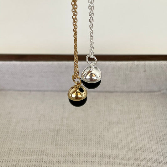 Collar Minimalista Dulce de Plata Fina 925 con Cadena de Bolitas Geométricas Redondas y Cuenta de Ágata Negra
