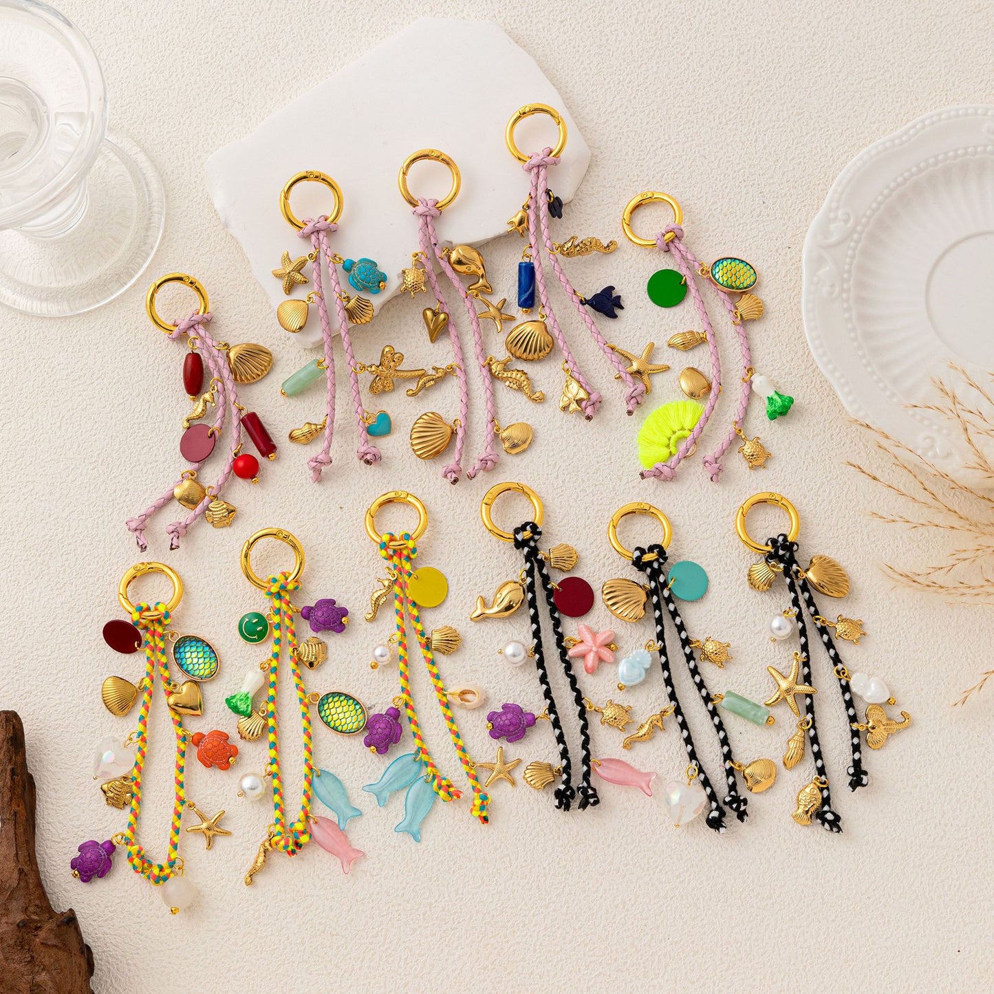 Vintage Sweet Heart Shell Conch Fish Bone Alloy Plated Charm Bar Pendant for Bag Bracelet DIY Accessories