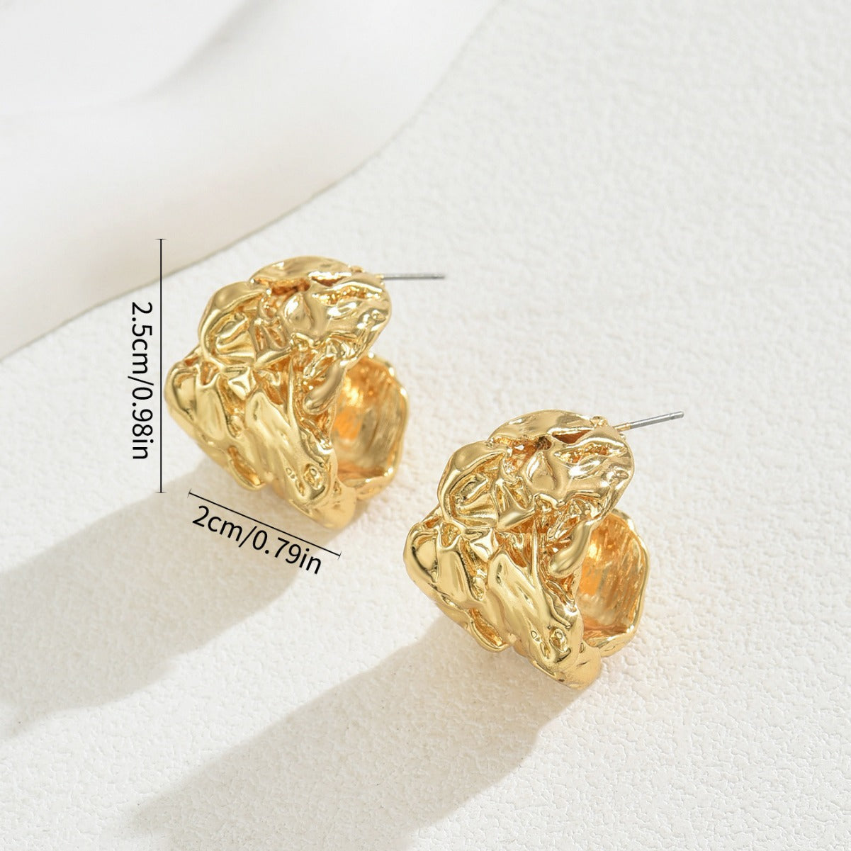 Pendientes de aleación con diseño geométrico, estilo "Sweet Forest", chapados y con detalles fruncidos para mujer