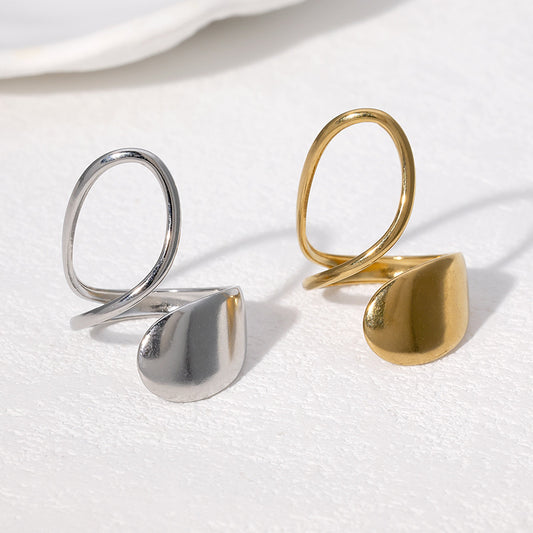 Irregular Open-Style Stainless Steel Ring with 18K Gold Plating for Women