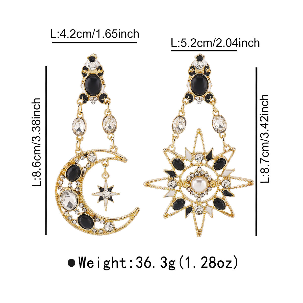 Pendientes de estrella y luna asimétricos con cristales para mujer: dulces y atrevidos