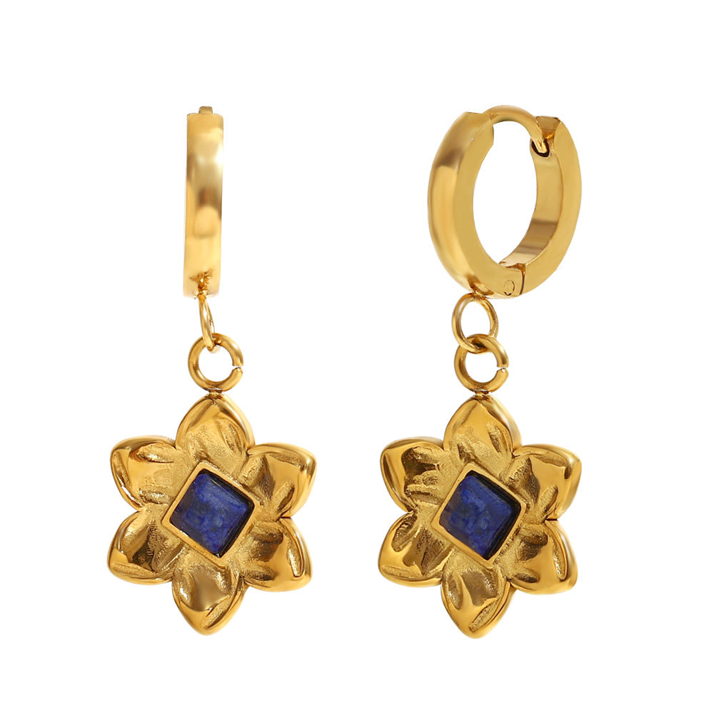 Parure Collana e Orecchini da Donna in Acciaio Inossidabile con Fiori Stile Vintage e Placcatura in Oro 18K