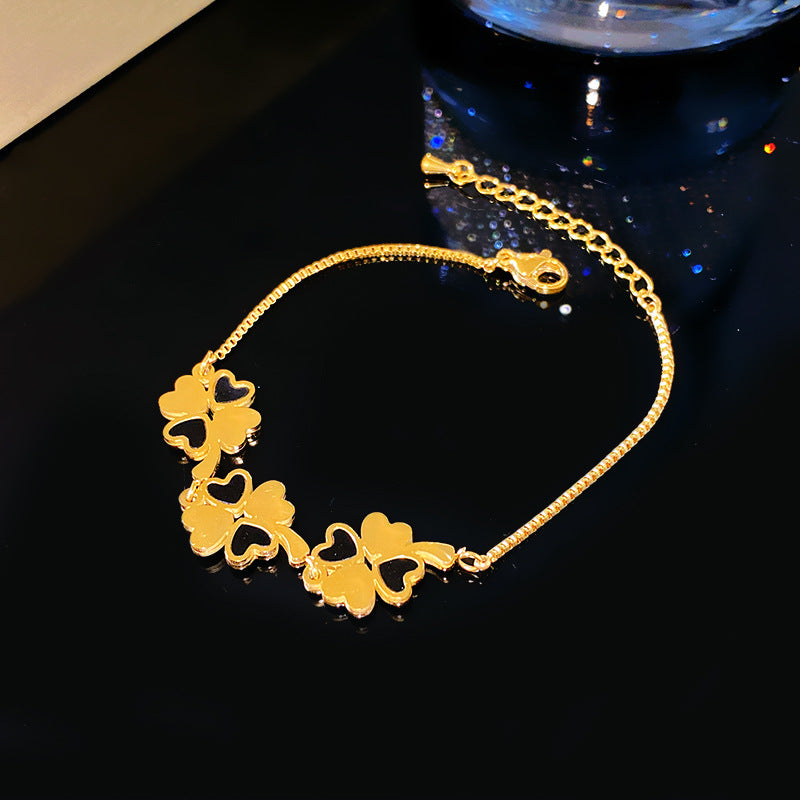 Minimalist Elegant Heart Floral Plated Titanium Steel Bracelet
