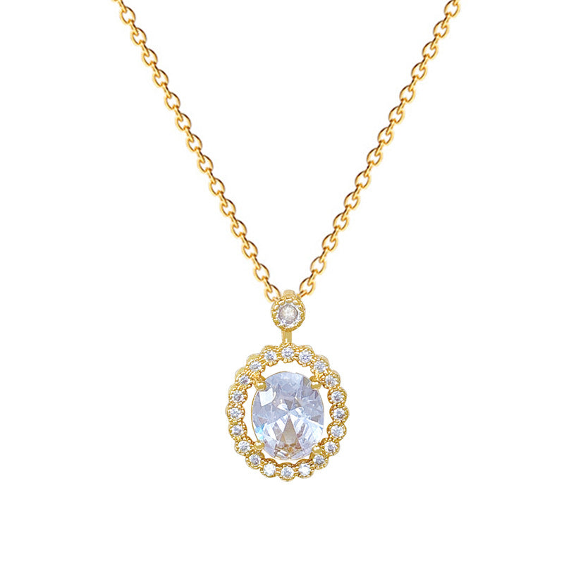 Sweet Minimalist Oval Geometric Cubic Zirconia Titanium Steel Necklace for Unisex