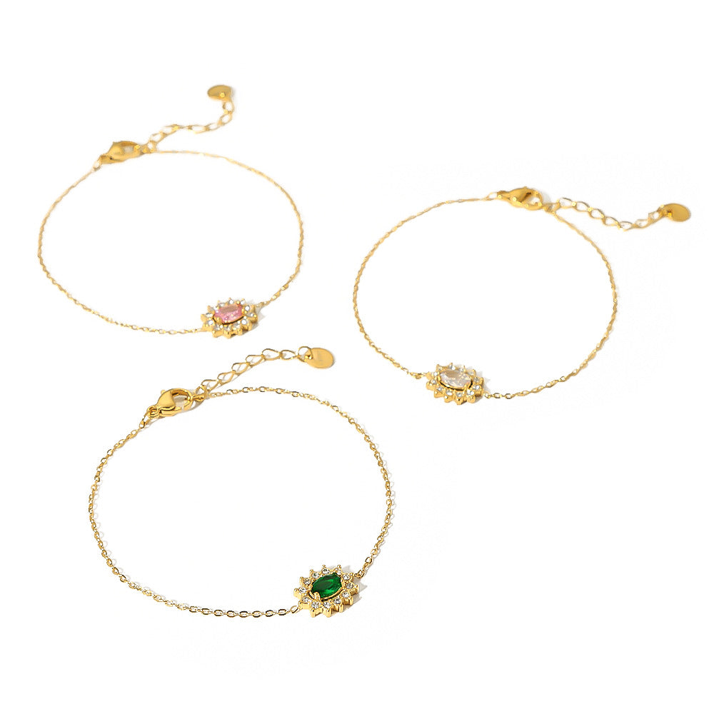 Vintage Emerald Zircon Crystal Titanium Steel Bracelet for Women with Geometric Shape and 18K Vacuum Plating