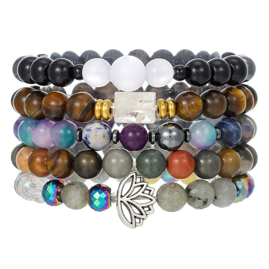 Casual Round Floral Gemstone Beaded Bracelet for Men and Women