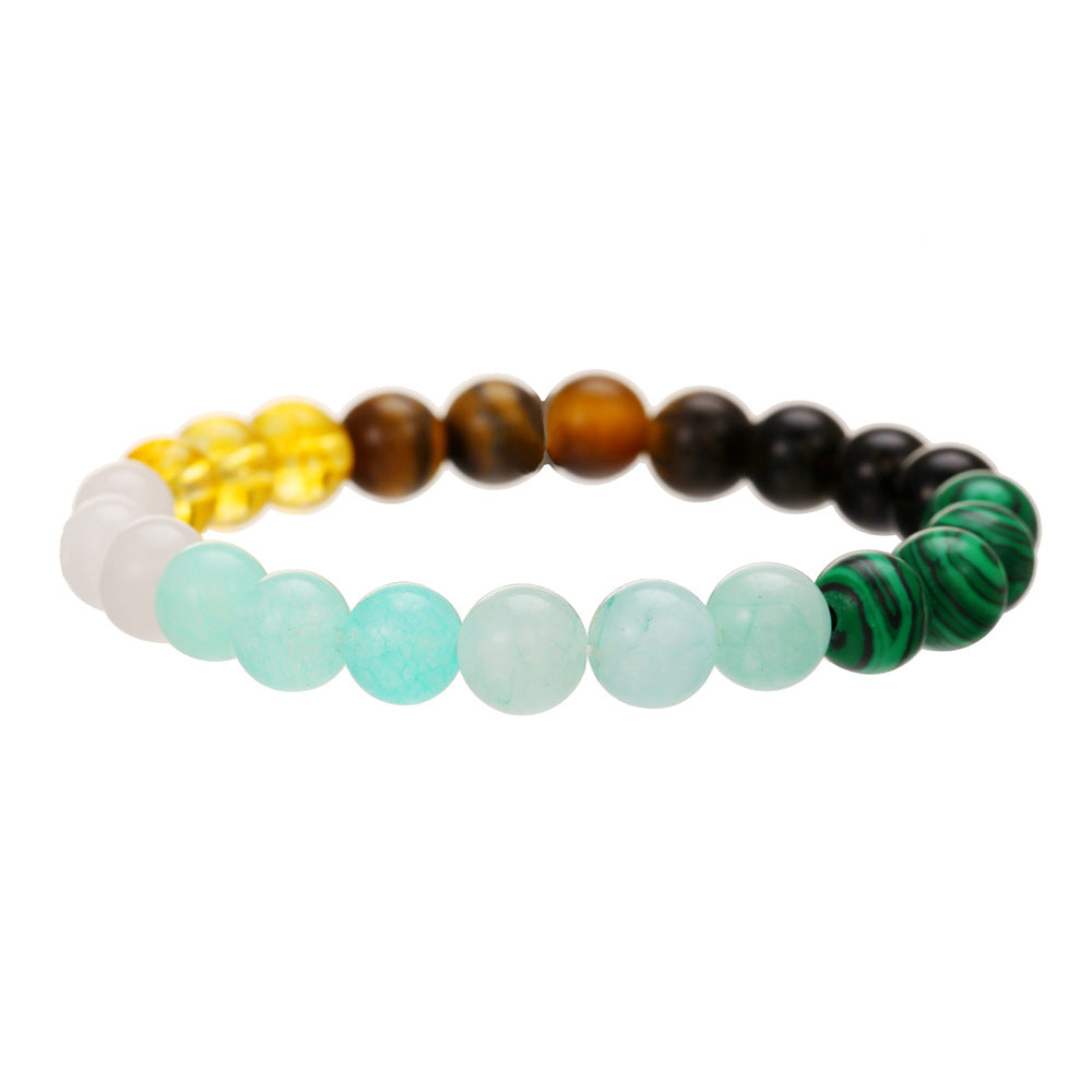 Bohemian Ethnic Natural Agate Crystal Round Beaded Stretch Bracelet
