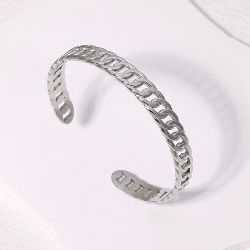 Bracciale Minimalista Regolabile in Acciaio Inossidabile con Placcatura in Oro 18K, Design Geometrico Ovale e Circolare, Stile Acciaio al Titanio Ipoallergenico