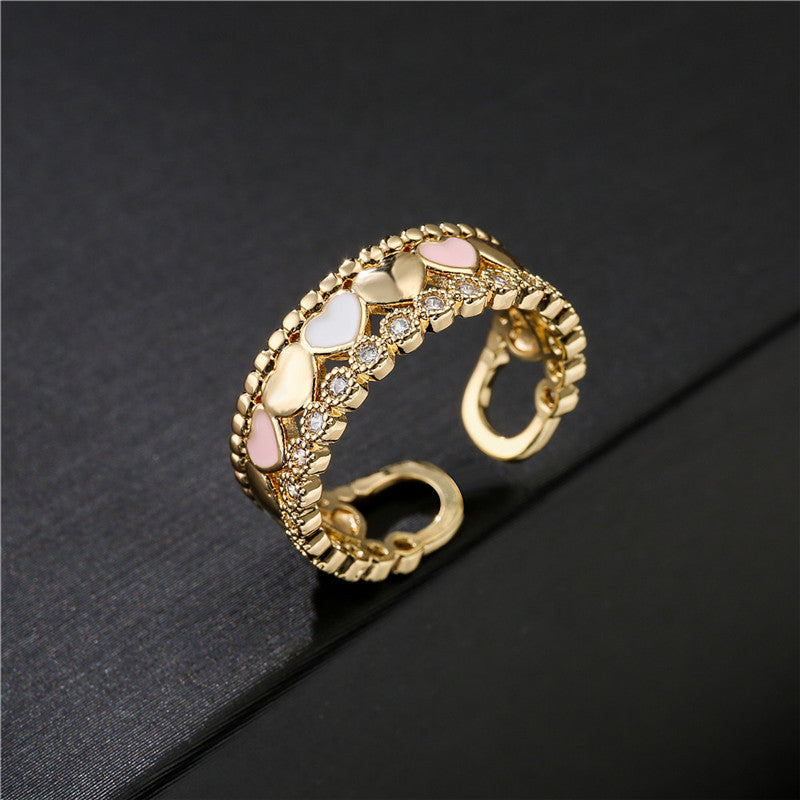 Adjustable Heart Drip Oil Gold Plated Brass Ring for Women