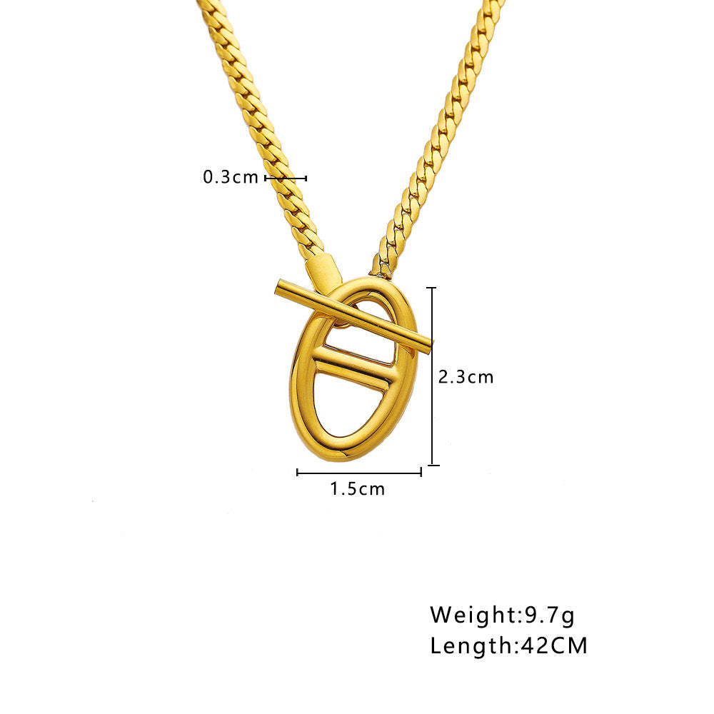 Minimalist Geometric Pig Nose OT Clasp Collar Necklace for Women in Titanium Steel with Vacuum Electroplating
