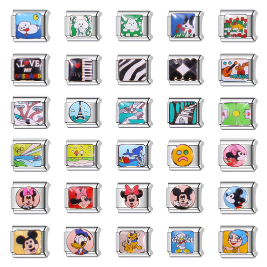 Sweet Cartoon Character Stainless Steel Plated DIY Charm Bar Watch Strap