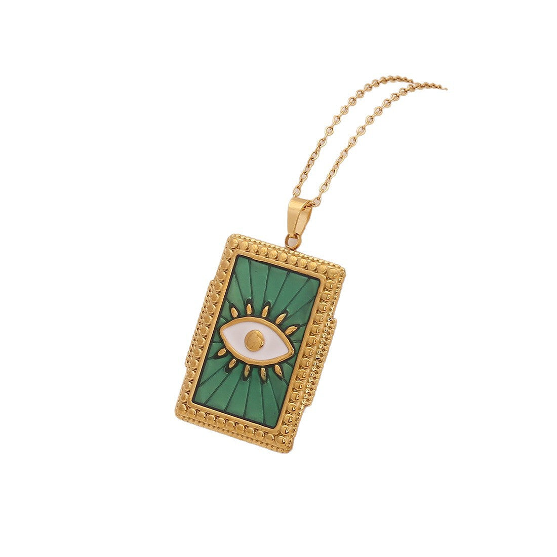 Collana con Ciondolo Occhio Geometrico da Donna con Finitura Smaltata in Acciaio Inossidabile e Acciaio al Titanio su Catena a O