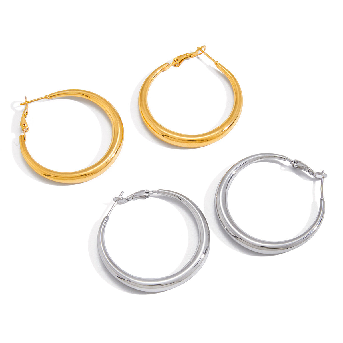 Minimalist Round Geometric Plated Stainless Steel Hoop Earrings for Women