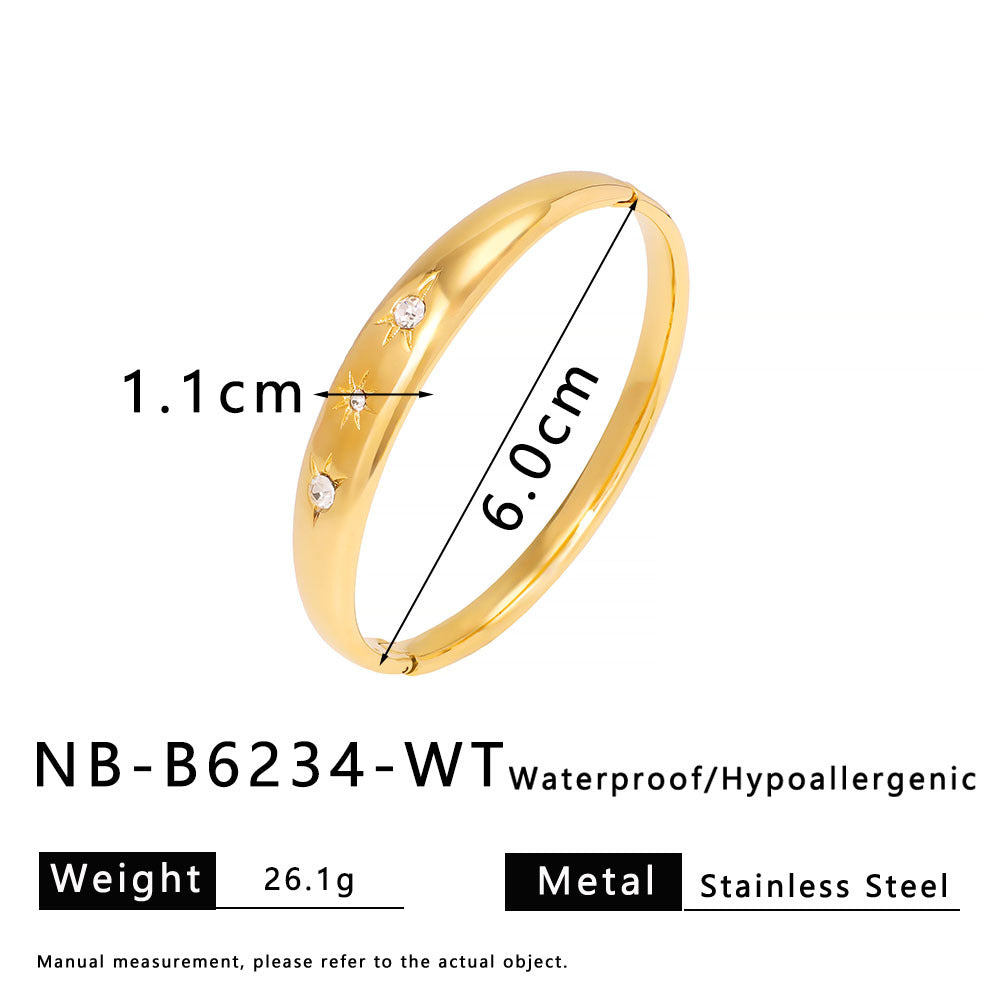 Vintage Style Geometric Stainless Steel Bracelet with 18K Gold Plating and Zircon Inlay for Women