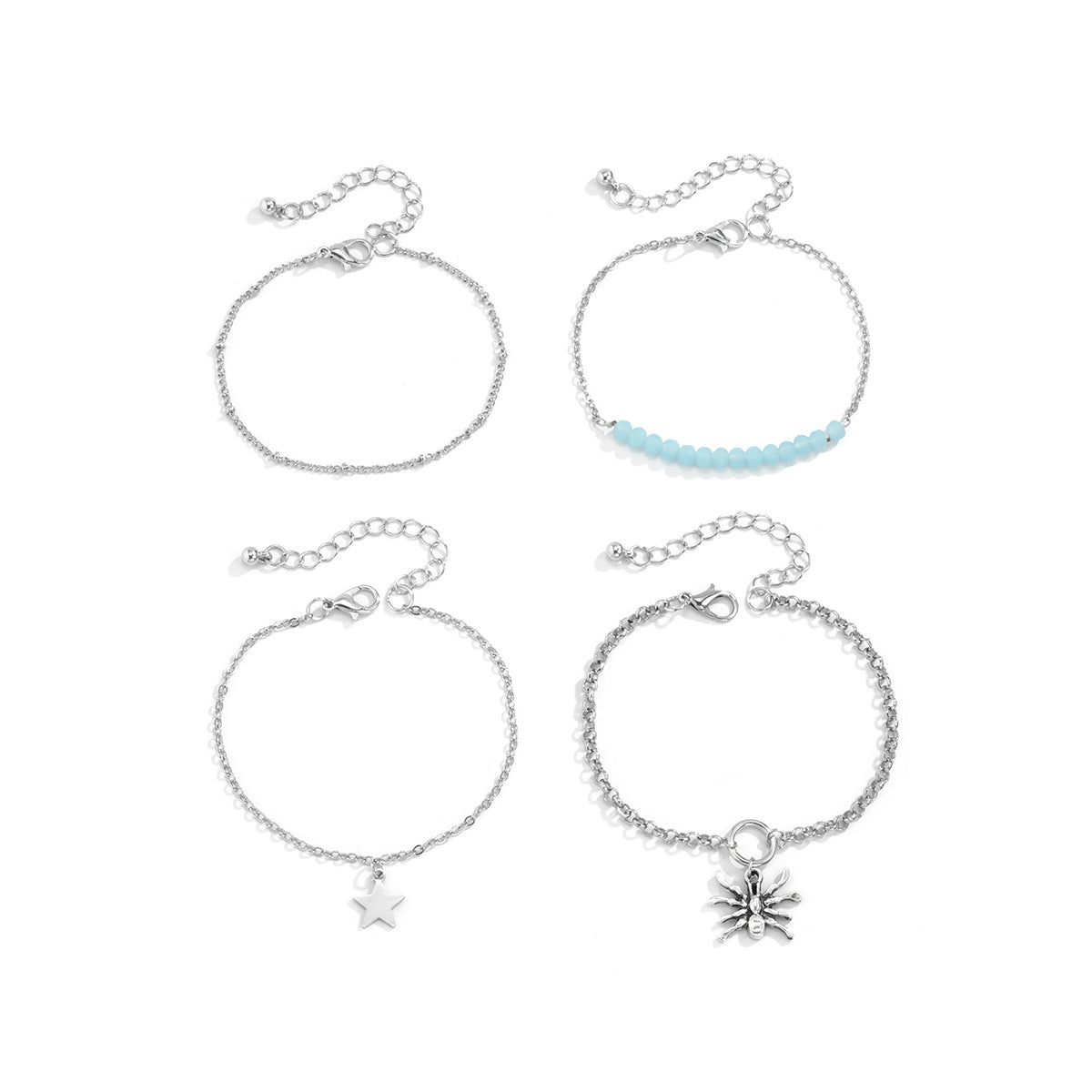 Bracciale multistrato punk "Sweet-Cool" con ragno geometrico e ciondoli a stella e croce in lega placcata