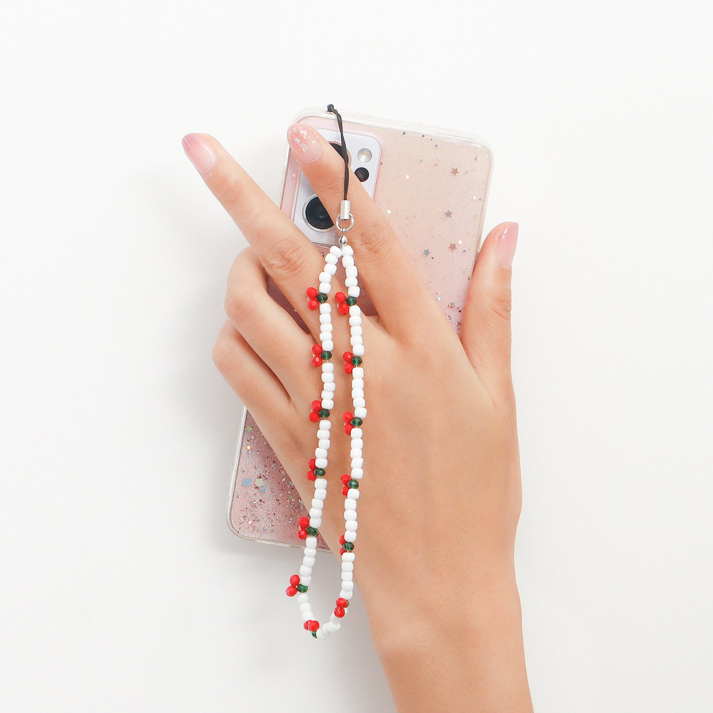 Sweet Fruit Cherry Alloy Beaded Phone Strap