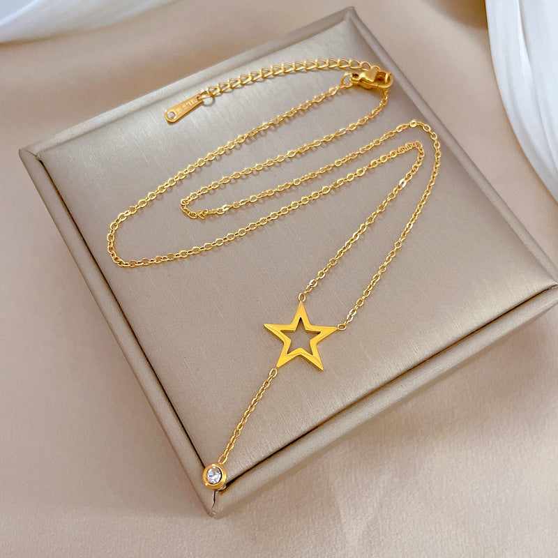 Minimalist Fashion Titanium Steel Star Pendant Collar Chain with Real Gold Plating