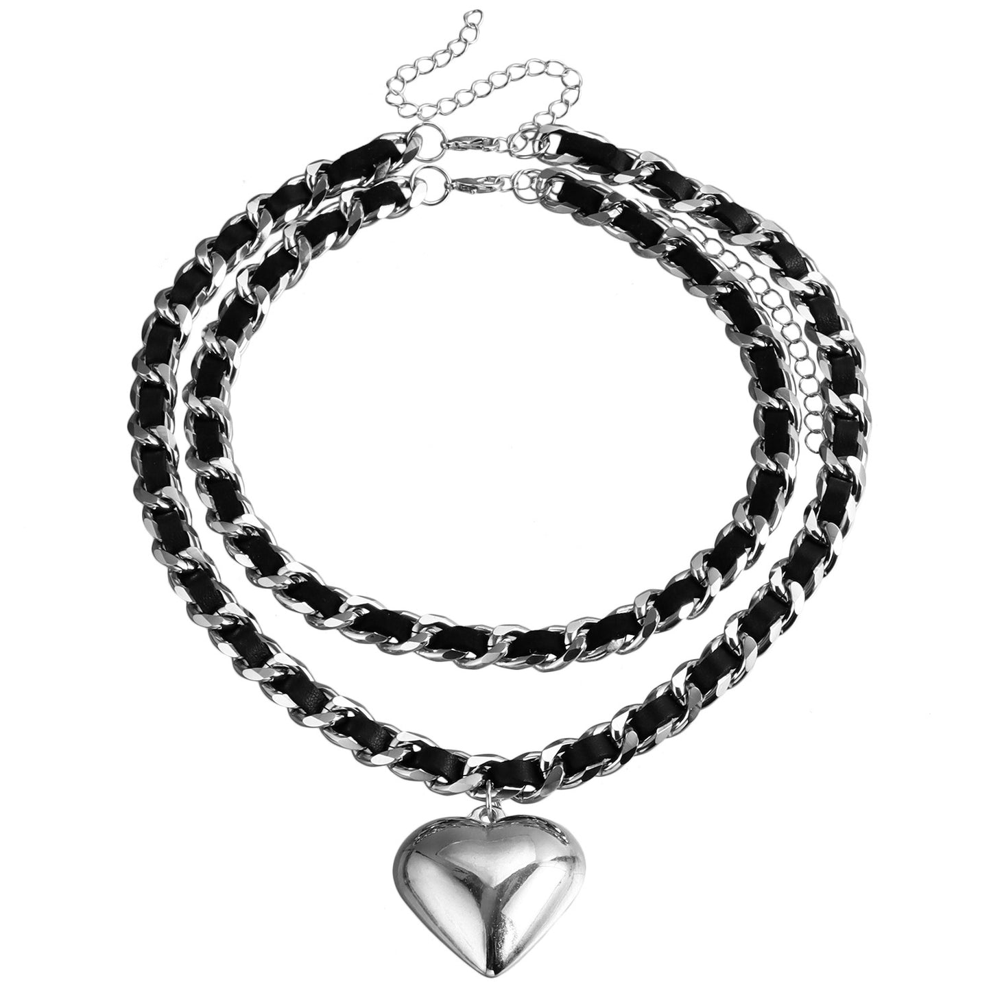 Minimalist Geometric Large Heart Pendant Necklace for Women with Electroplated Metal Chain and Versatile Double-Layer Design