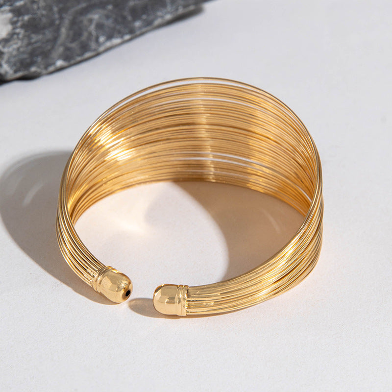 Fashion Geometric Round Plated Iron Wide Open Cuff Bracelet for Women