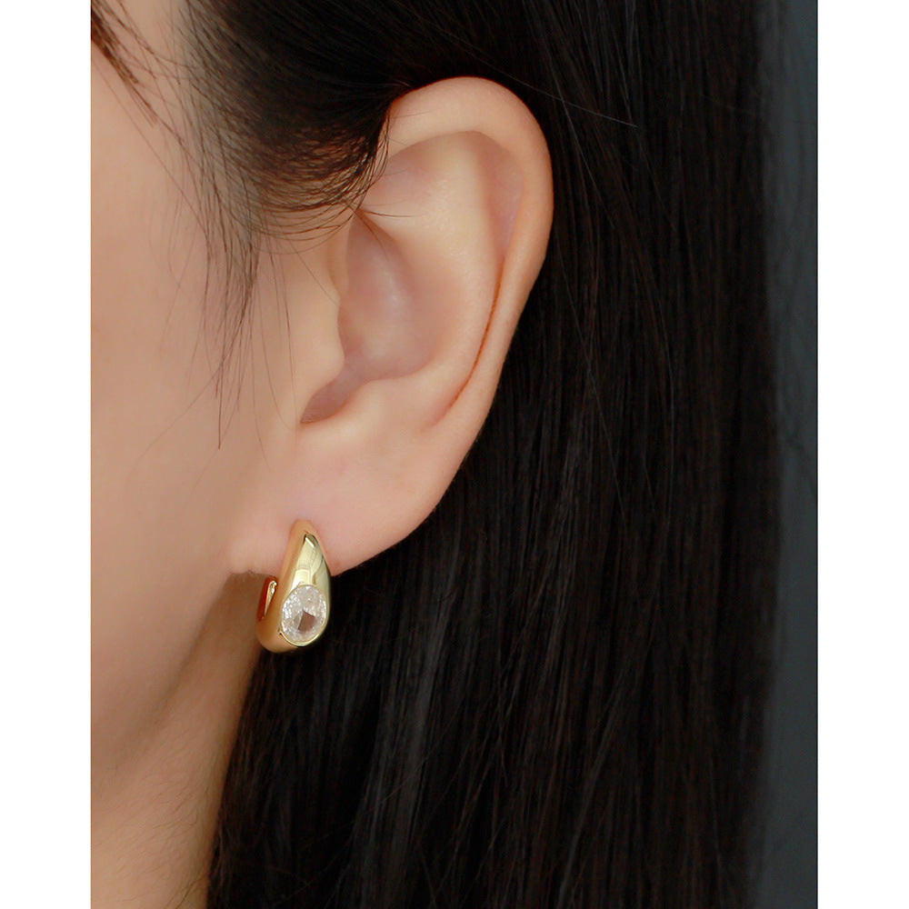 Minimalist Elegant 925 Sterling Silver Geometric Oval C-Shape Inlaid Diamond Earrings for Women