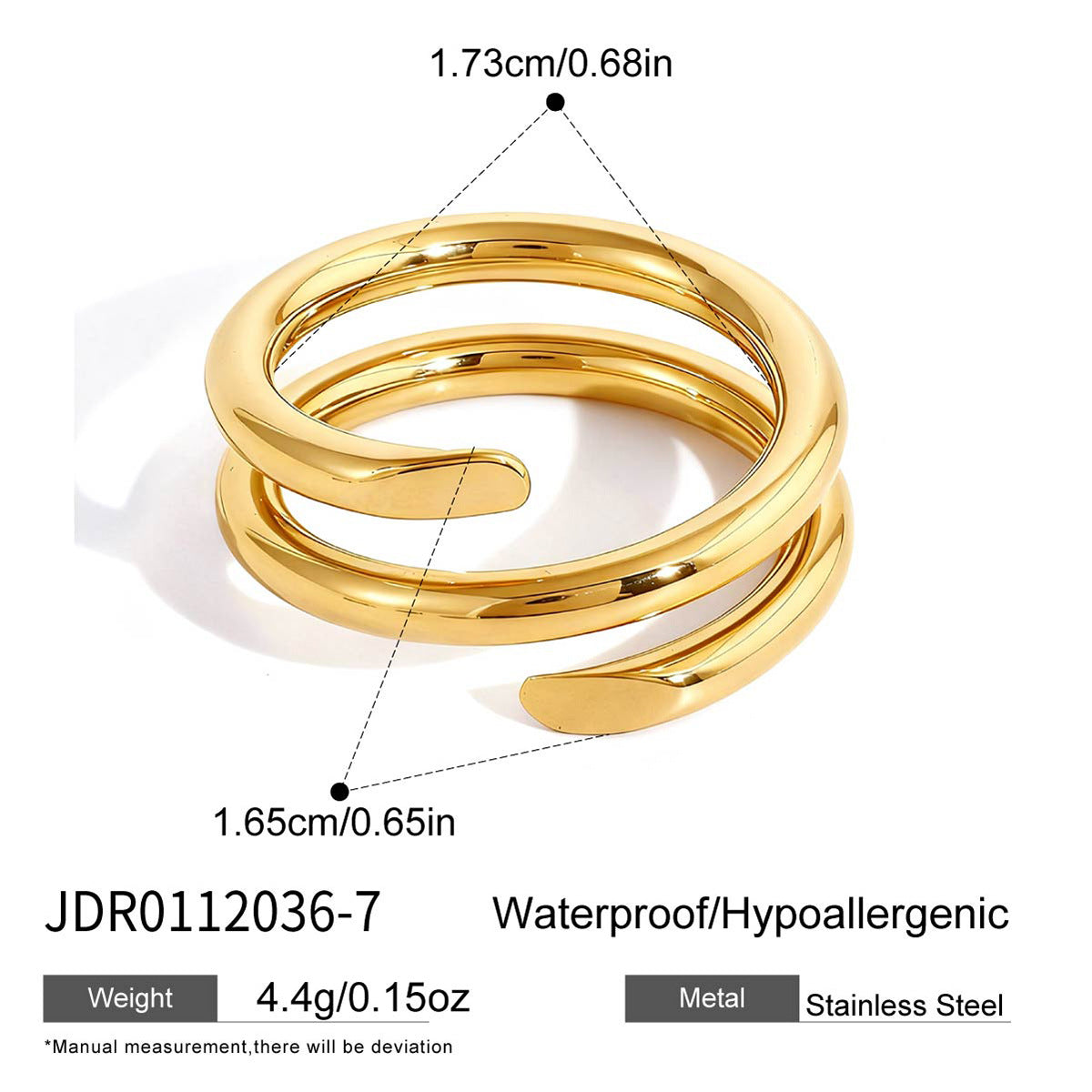 Anillo de Acero Inoxidable Geométrico Minimalista con Recubrimiento de Oro PVD al Vacío para Mujer