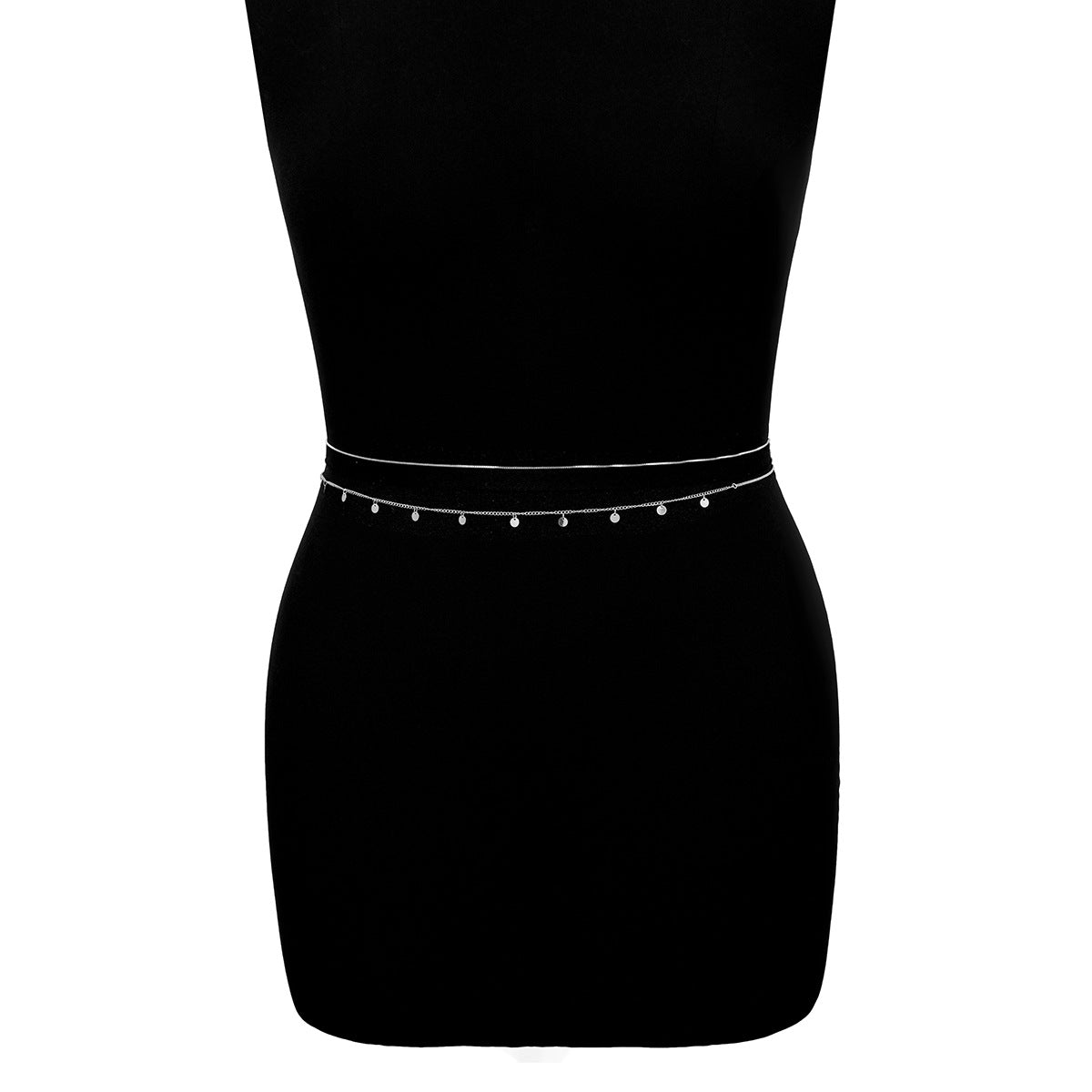 Set di catena per il corpo da donna minimalista con paillettes brillanti e catena a scatola, con catena in vita con chiusura a moschettone