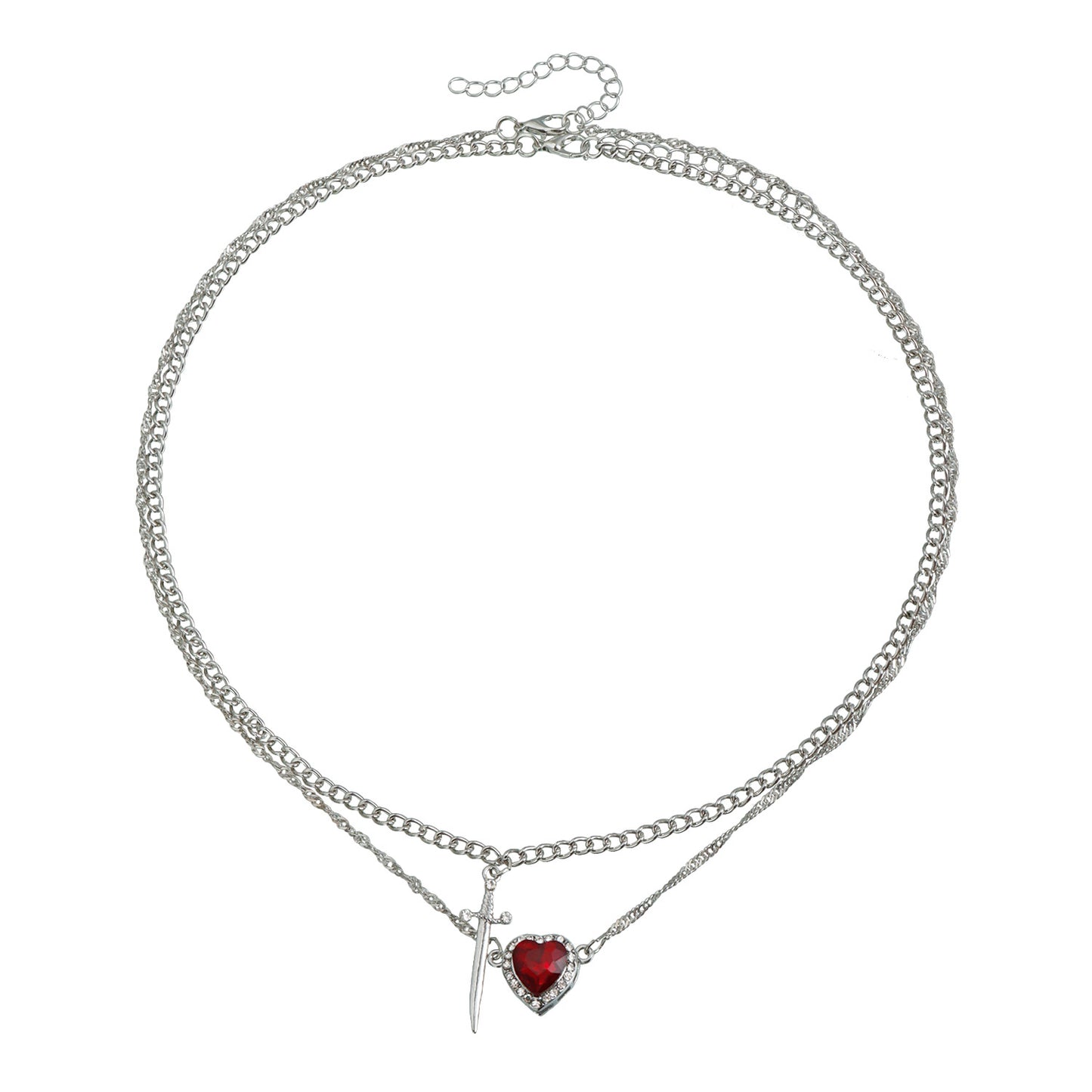 Dark Gothic Heart Geometric Alloy Plated Pendant Necklace for Women