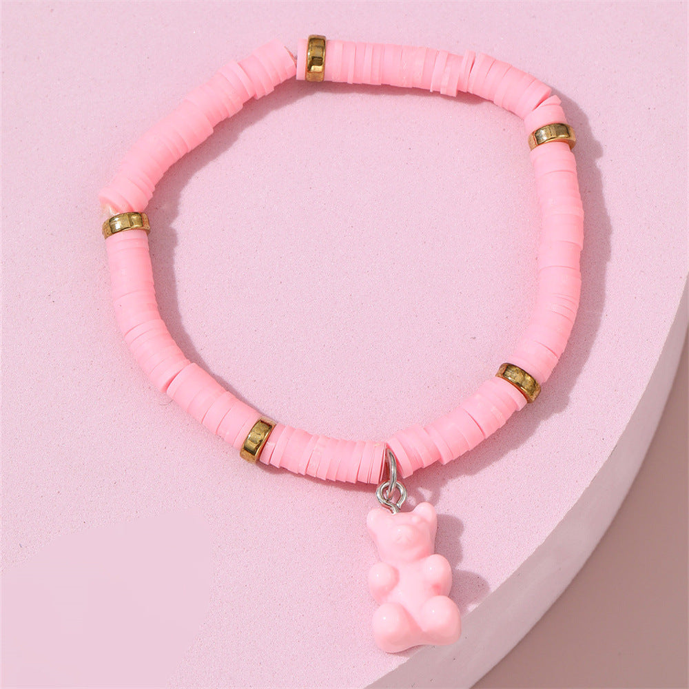 Braccialetto con ciondolo a orsetto carino e minimalista per bambini, realizzato in resina plastica con design artigianale