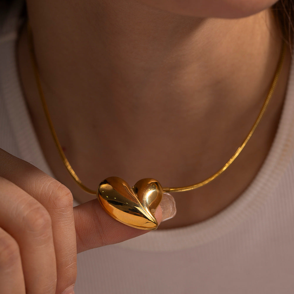 Minimalist Heart-Shaped Stainless Steel Earrings with 18K Gold Plating for Women