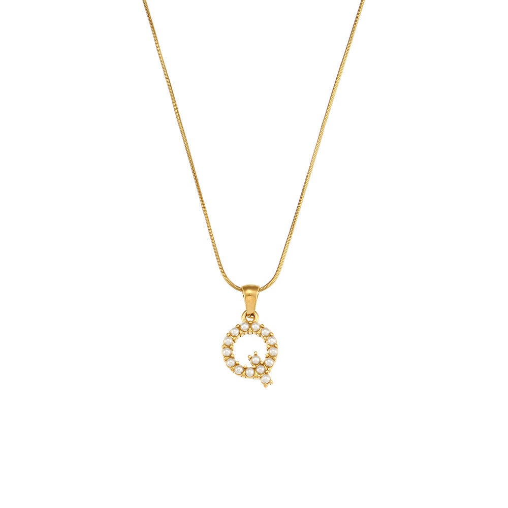 Fashionable Letter Pendant Necklace for Women Stainless Steel with 18K Gold Plating on Thin Snake Chain