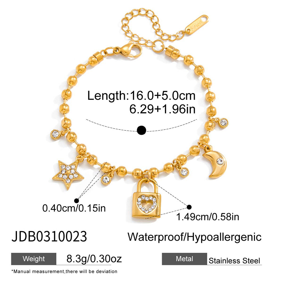 Elegant Geometric Heart Rhinestone Plated Stainless Steel Bracelet for Women