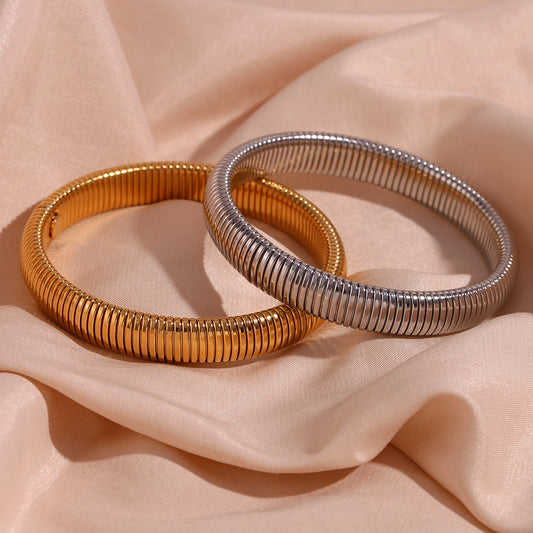 Minimalist Geometric Stainless Steel Plated 18K Gold Elastic Snake Chain Bracelet for Women