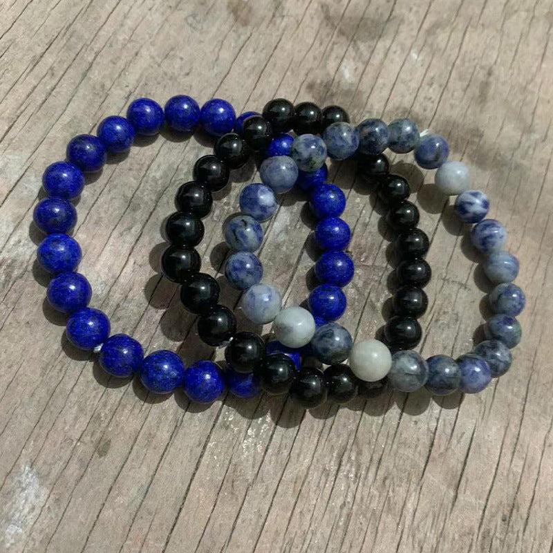 Unisex Geometric Alloy Bracelet Set with Tiger Eye, Green Aventurine and Red Agate Beads